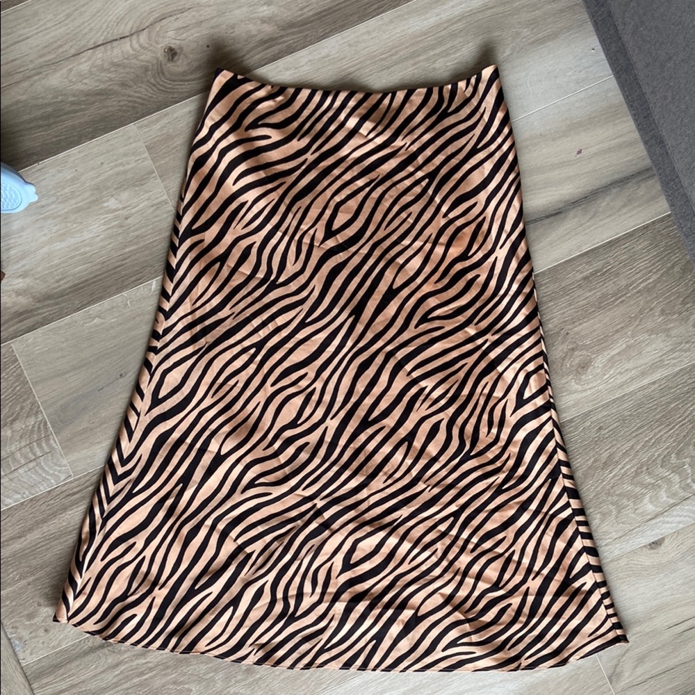 Zebra Print A-Line Satin Skirt